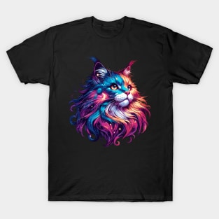 Colorful Maine Coon Cosmic Cat in Stars T-Shirt